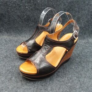 Naya Eternal Leather Wedge‎ Sandals Platform Open Toe Ankle Strap Black Y2K 10M